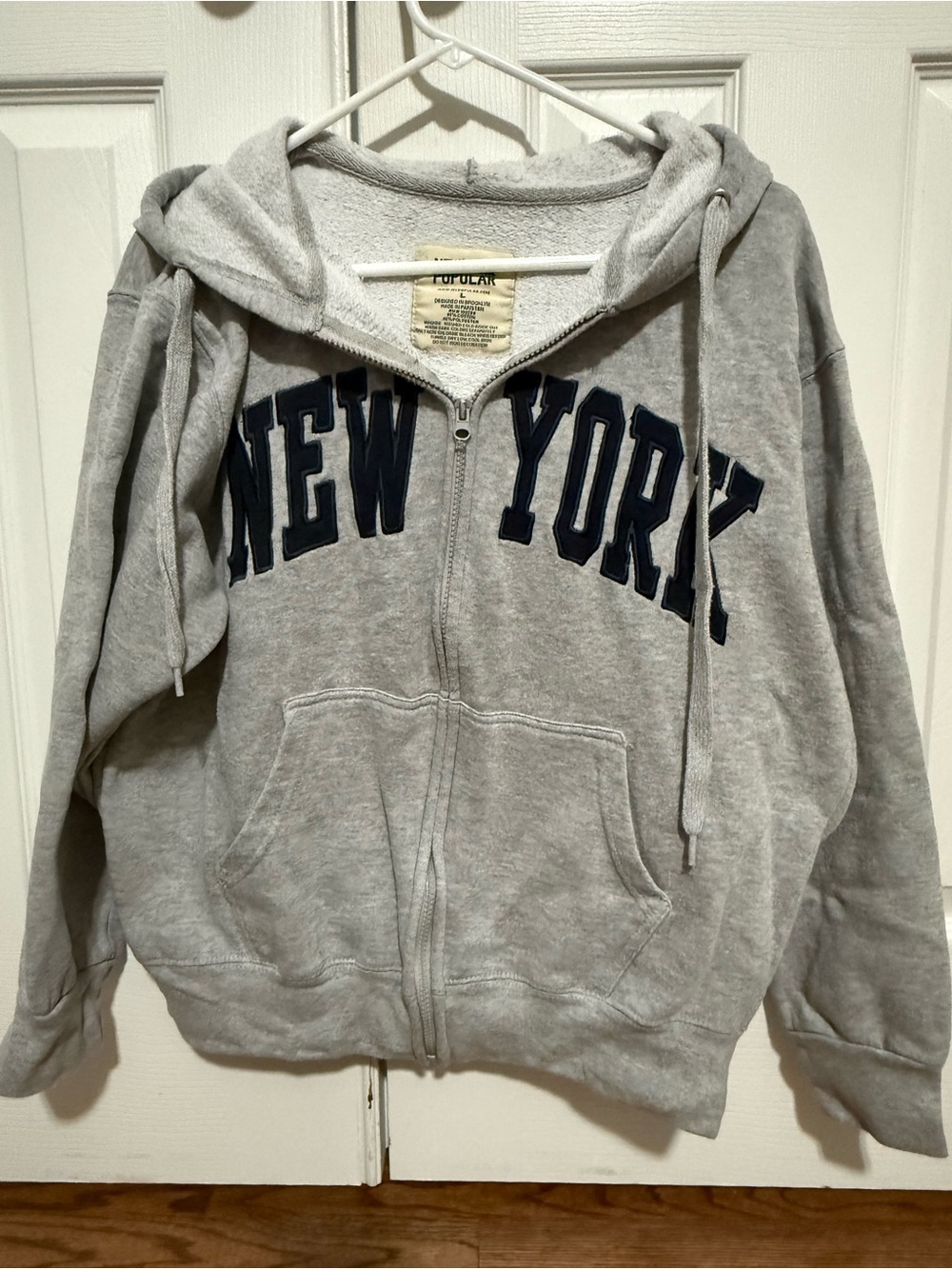 Popular New York Gray Zip-Up Hooded Sweatshirt